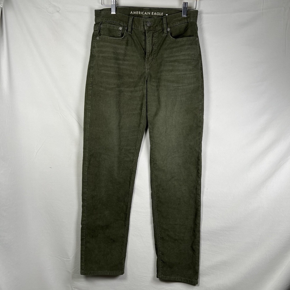 American Eagle Jeans Womens 4 Regular Green 90's Straight Stretch Pants Corduroy
